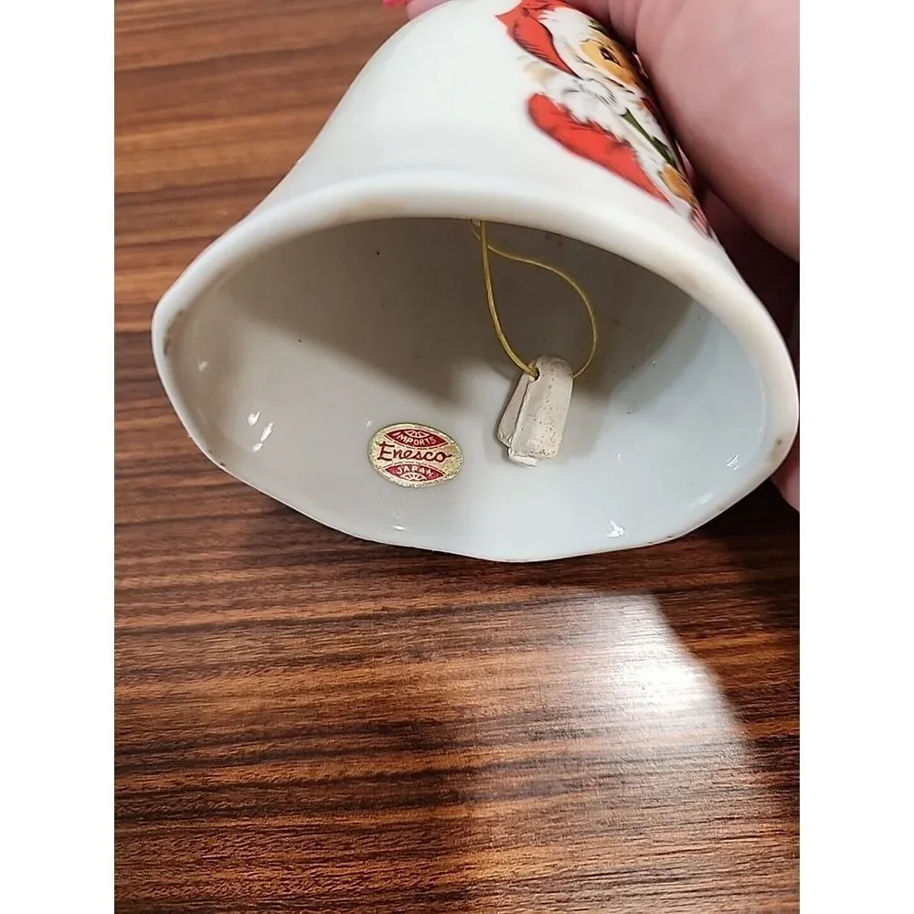 Vintage Enesco‎ Merry Christmas porcelain bell Santa Claus Japan Mid Century